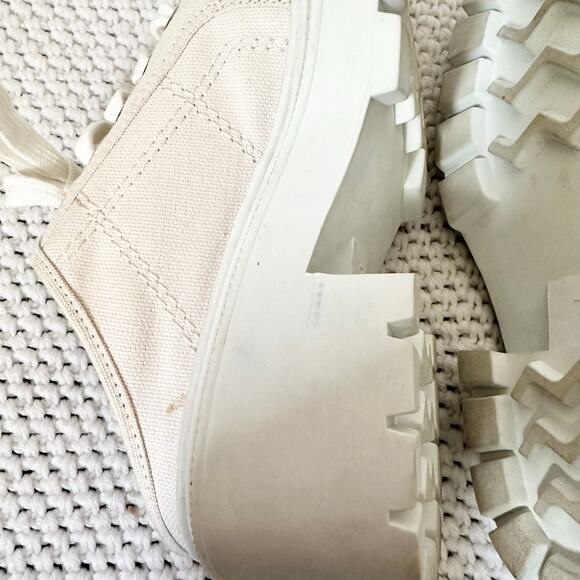 Mudd Y2K White Canvas Lug Sole Platform Square Toe Mule Slip On Lace Up Shoes 7 - Picture 8 of 9